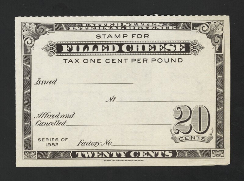 United States Revenue Stamp 1952 Filled Cheese 