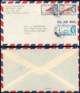 Cayman Islands 1950s airmail cover to USA 1s3d rate NORTH SIDE pmks