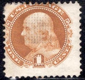 US Stamp Scott #112 1c 1869 Pictorial USED SCV $130. Regummed, cancel removed.