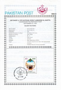 Pakistan 1994 Sc 820 FD Announcement sheet