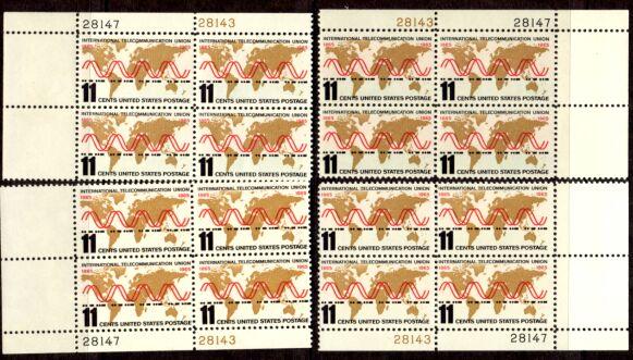 US Stamp #1274 MNH Inter'l Telecommunication MATCHED SET Plate Blocks /4