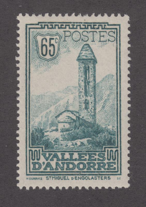 Andorra, French Sc 41 MLH. 1932 65c St. Miguel d'Engolaster