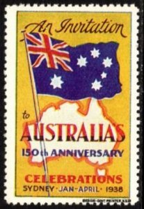 1938 Australia Poster Stamp 150th Anniversary Celebrations Sydney January-April