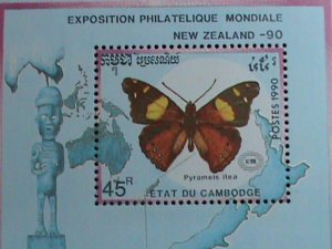 CAMBODIA-1990 SC#1071-NEW ZEALAND'90 STAMP SHOW- LOVELY BUTTERFLY MNH S/S VF