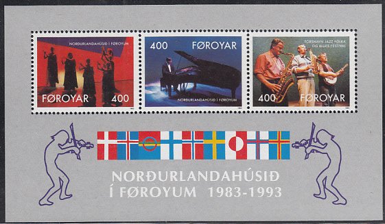 Faroe Islands 1993 MNH Sc #249a Sheet of 3 Dancers, Pianist, Musical trio