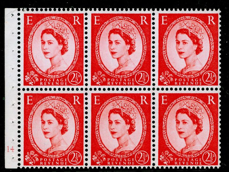 SG574, 2½d carmine-red,NH MINT.Cat £150.BOOKLET PANE CYL J14 NO DOT.WHITE PAPER.