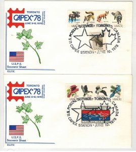 1978 USA CANADA CAPEX SOUVENIR SHEET ELITE SET OF 2 ALL 8 STAMPS BIRDS ANIMALS