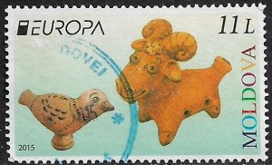 Moldova #860 Used Stamp - Clay Bird and Ram Figurines