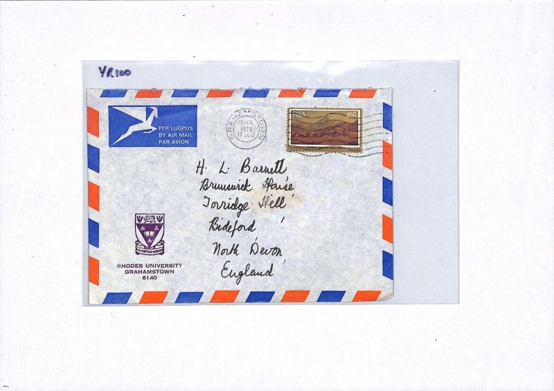 SOUTH AFRICA Air Mail 1975 Cover *RHODES UNIVERSITY* Grahamstown-Bideford YR100