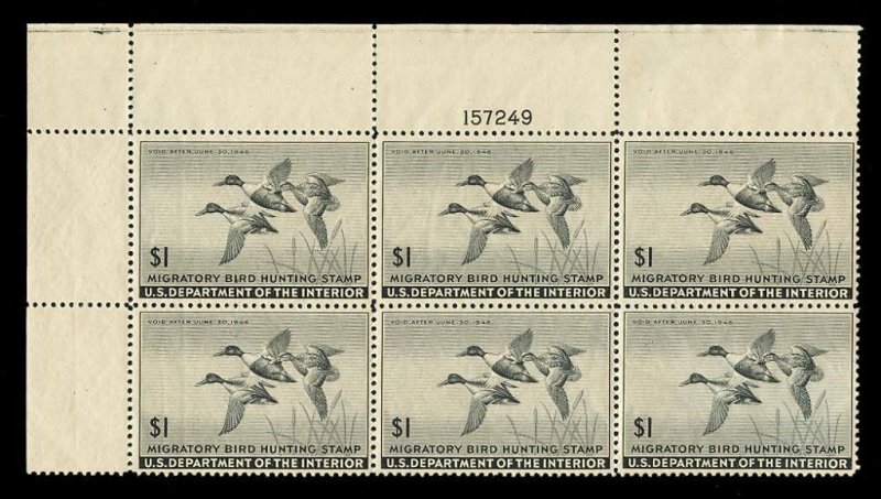 momen: US Stamps #RW12 Plate Block of 6 MNH OG VF/XF CAT. $600