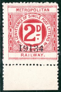GB METROPOLITAN RAILWAY KEVII Letter Stamp 2d Rose (1905) Mint MNH LIME25