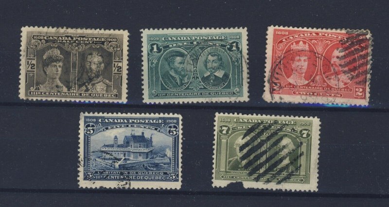 5x 1908 Quebec Used Tercent. stamps 1/2c-1c-2c-5c 7c Damaged GV = $102.00
