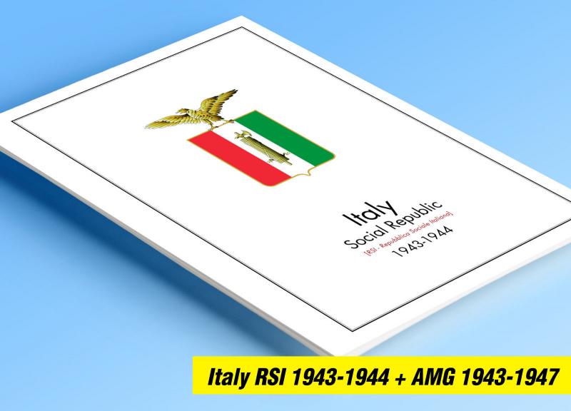 COLOR PRINTED ITALY RSI + AMG 1943-1947 STAMP ALBUM PAGES (18 illustrated pages)