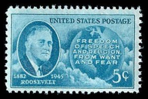 PCBstamps   US # 933 5c FDR & Globe, MNH, (13)