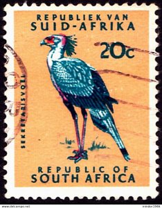 SOUTH AFRICA 1971 20c Turquoise-Blue, Carmine & Orange-Buff, Secretary Bird S...