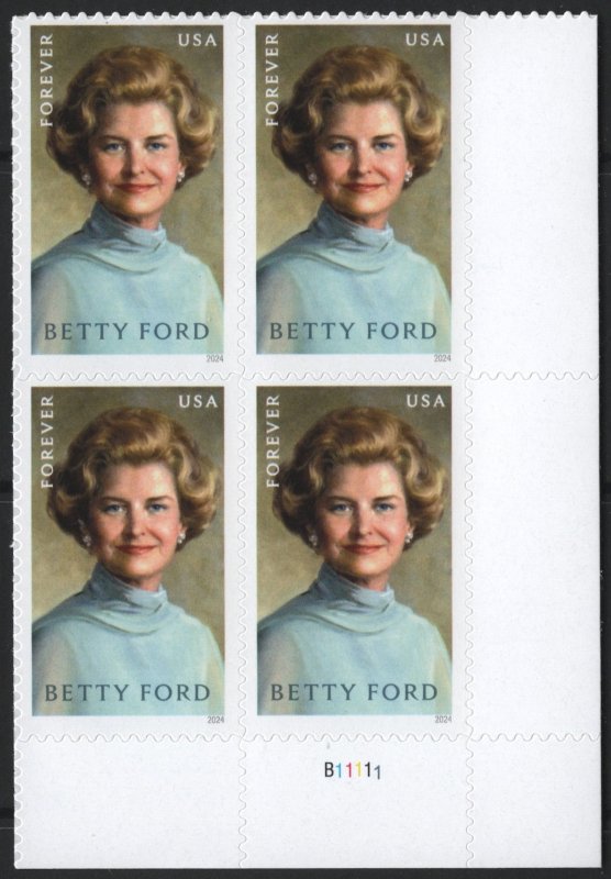 SC#5852 (Forever) Betty Ford Plate Block: LR #B11111 (2024) SA