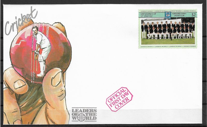 1985 St Vincent Grenadines 415a Yorkshire county Cricket Club FDC