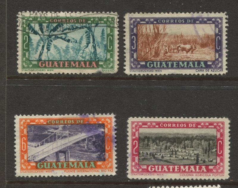 Guatemala - Scott 332-334,349 - General Issue -1951- Used - 4 Single Stamps