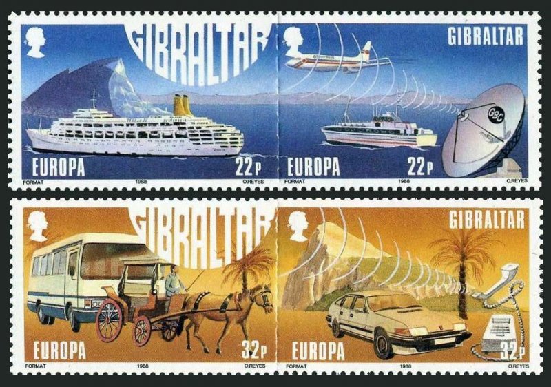 Gibraltar 524-527a pairs,MNH.Michel 544-547. EUROPE CEPT-1988,Transport:Ship,