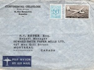 1954 CONTINENTAL CELLULOSE COMPANY BELGIUM TO CANADA BY AIR MAIL