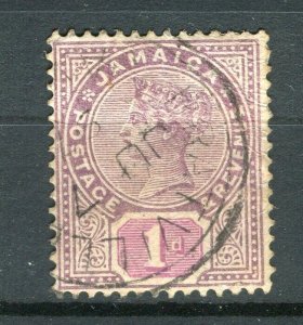 JAMAICA; 1890s early classic Crown CA Wmk. used Shade of 1d. value