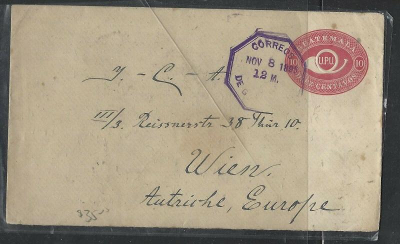 GUATEMALA  (PP1104B)   1895 10C UPU HORN PSC TO AUSTRIA