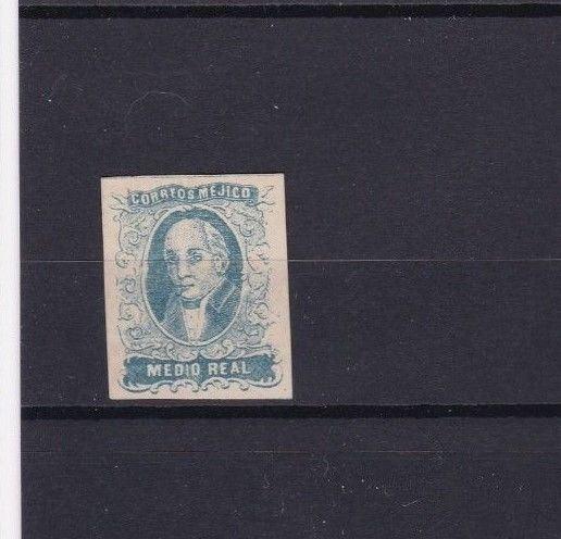 MEXICO 1856 IMPERF STAMP ½ REALE BLUE      REF 5622