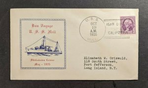 1935 USS Hull Navy Cover to Long Island NY San Diego California Cancel