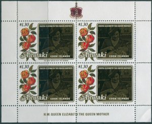 Aitutaki 1985 SG526 Queen Mother x 4 sheet MNH