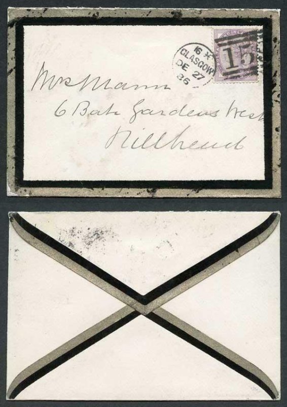 Unusual 1886 Mourning Envelope with a Border in SILVER and Black