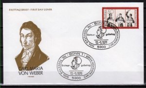 Germany, Scott cat. 1214. Composer Carl Weber issue. First day cover. ^