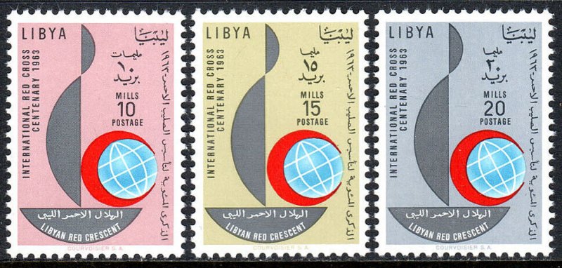 Libya 228-230, MNH. International Red Cross Centenary. Emblem, 1963 