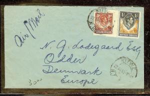 NORTHERN RHODESIA (P1210B) KGVI 3D+1/- A/M FROM KITWE TO DENMARK  1952