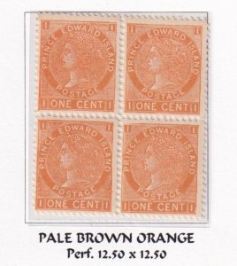 PRINCE EDWARD ISLAND # 11 VF-MLH BLOCK OF 4 1cts Q/VICTORIA PALE ORANGE BROWN