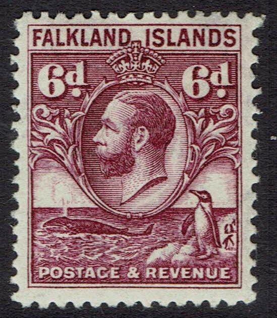 FALKLAND ISLANDS 1929 KGV WHALE AND PENGUIN 6D 