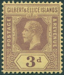 Gilbert & Ellice Islands 1919 3d purple on yellow SG16 unused