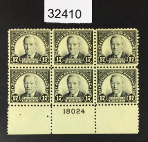 US STAMPS # 623 INTACT PLATE BLOCK OF 6 MINT OG NH CAT. $325 LOT #32410