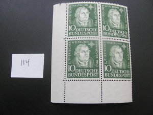 GERMANY 1952 MNH  SC  689 CORNER MARGIN BLOCK XF  (114)