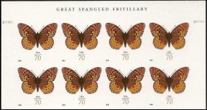 US 4859a Great Spangled Fritillary 70c imperf NDC header block 8 MNH 2014