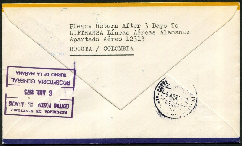 Colombia Bogota to Caracas Venezuela Avianca Lufthansa 1973 First Flight Cover