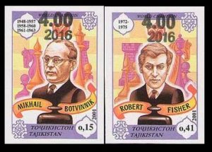 2016 Tajikistan  740b-741b Overprints  World Chess Champions (edition 336) 50€