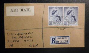1950 Registered Airmail Cover South Georgia Falkland Island to North Hills PA US