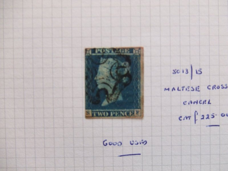 QV 1841 2d blue SG 15e Maltese Cross cancel good used #2