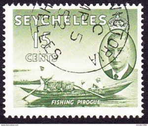 SEYCHELLES 1952 KGVI 15c Deep Yellow-Green SG161 FU