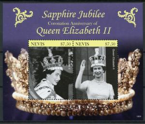 Nevis 2018 MNH Queen Elizabeth II Coronation Sapphire 2v S/S Royalty Stamps