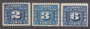 Canada Revenue FX95 Mint, FX96-97 Used Excise Tax Stamps