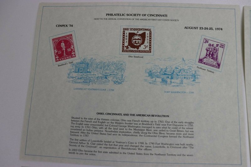 CINPEX 1974-1983 US Philatelic Exhibition Stamp show Souvenir card lot page coll