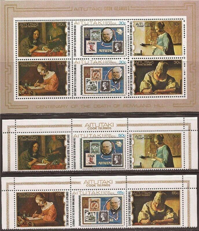 Aitutaki - 1979 Rowland Hill - Set of 2 3 Stamp Strips + S/S - 1M-004