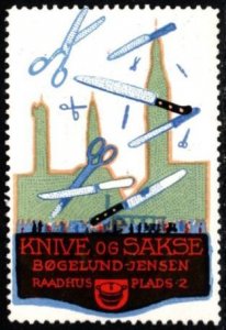 Vintage Denmark Poster Stamp Bøgelund-Jense Knives And Scissors Raadhus Plads 2