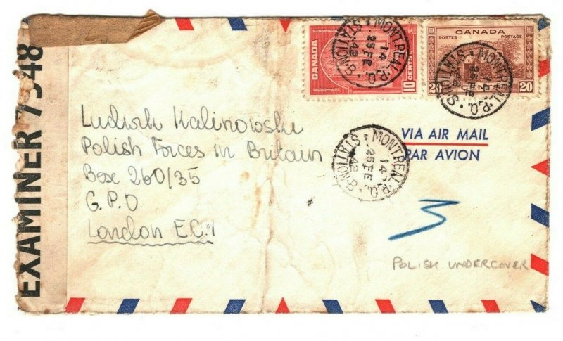 Canada Air WW2 UNDERCOVER ADDRESS *Polish Forces* London *Box 260/35* 1942 GJ153